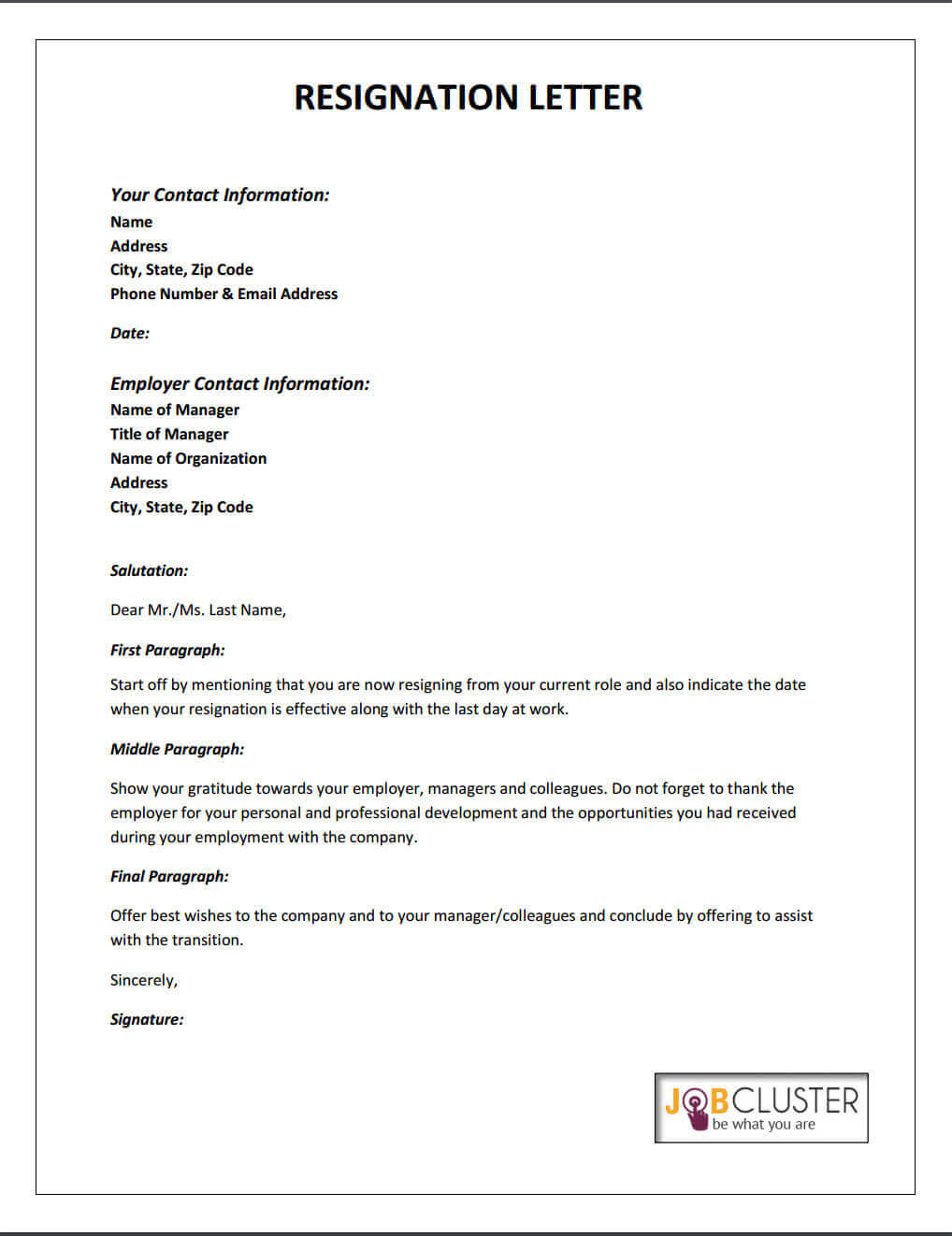 email cover letter for resignation letter