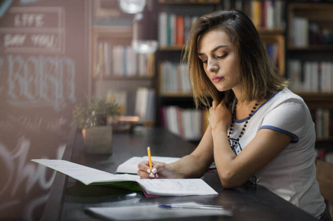 girl preparing documents