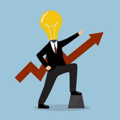 man with a light bulb head and graph up