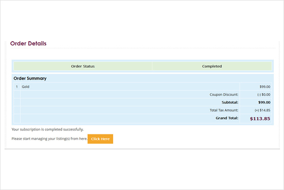 Snapshot of employer’s package order details