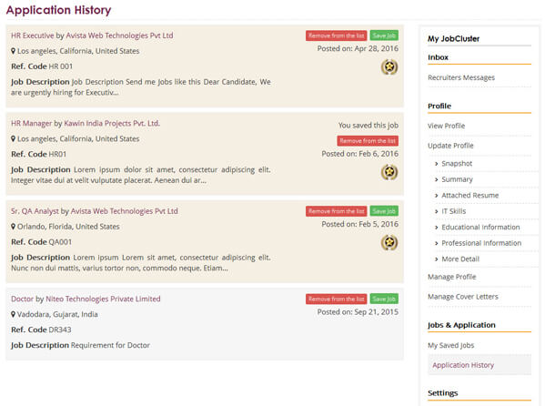 Snapshot of job seeker registration form